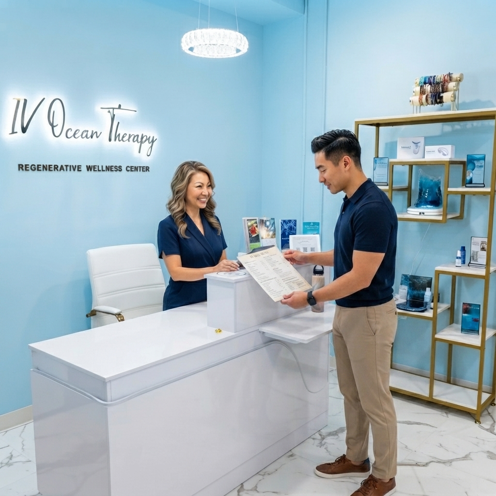 IV Ocean Therapy reception desk and clinic interior